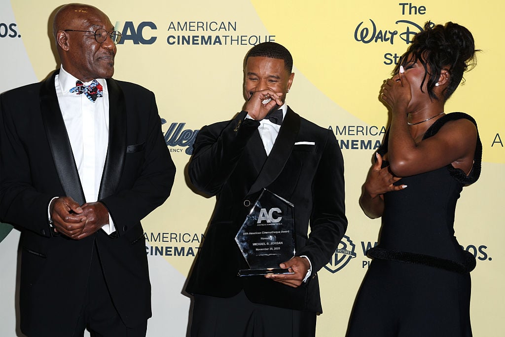 BEVERLY HILLS, CALIFORNIA - NOVEMBER 20: (L-R) Delroy Lindo, Michael B. Jordan and Jayme Lawson attend the 39th annual American Cinematheque Awards Honoring Michael B. Jordan at The Beverly Hilton on November 20, 2025 in Beverly Hills, California. 
